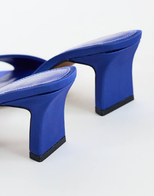 Topshop Ari mule mid heeled sandal in cobalt satin, 4 of 4
