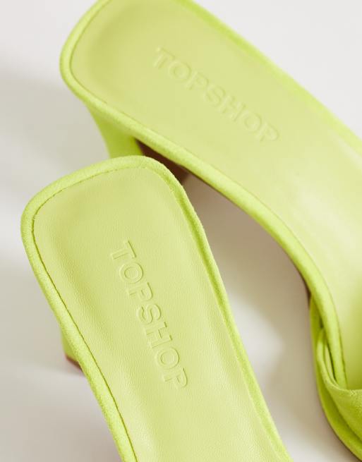 Topshop Ari mule mid heeled sandal in lime, 3 of 4