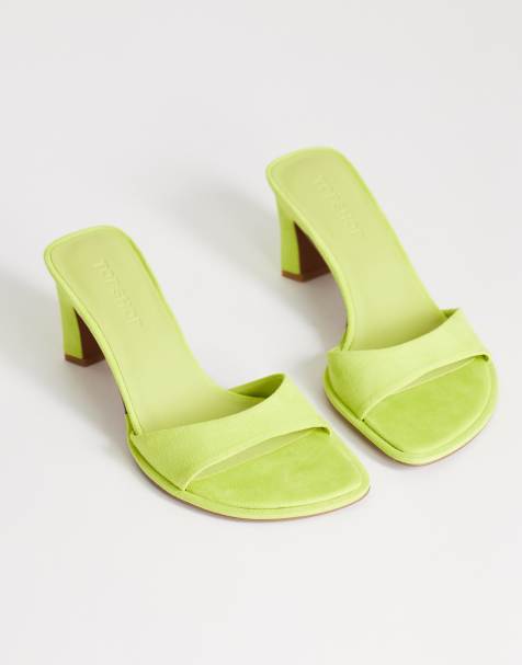 Topshop Ari mule mid heeled sandals in lime - view 1