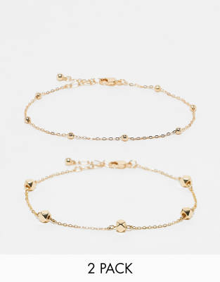 Topshop Topshop Ari pack of 2 anklets with ball chain in gold tone