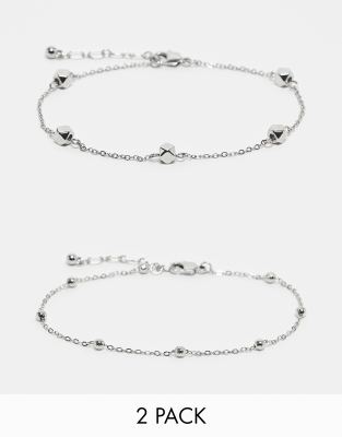 Topshop Topshop Ari pack of 2 anklets with ball chain in silver tone