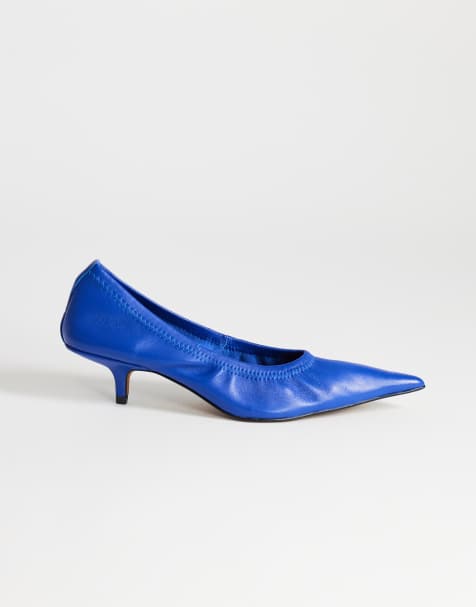 Topshop Arizona ægte læder pumps med rynkedetalje og kitten-hæl i kobolt - view 1