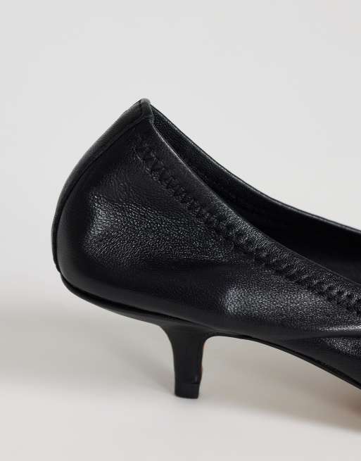 Topshop Arizona ægte læder rynket kitten-hæl pumps i sort, 3 af 4