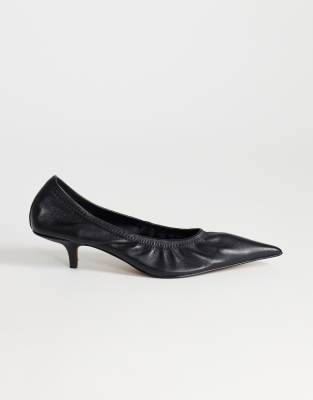 Topshop Arizona Real Leather Ruched Kitten Heel Court In Black