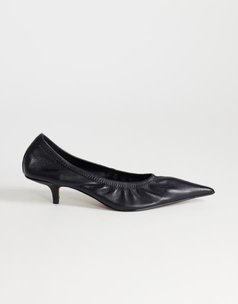 Topshop Arizona real leather ruched kitten heel court in black - view 1