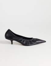 Topshop Arizona real leather ruched kitten heel court in black