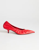 Topshop Arizona real leather ruched kitten heel court in red