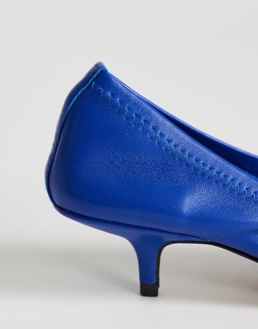 Topshop Arizona real leather ruched kitten heel shoes in cobalt, 4 of 4