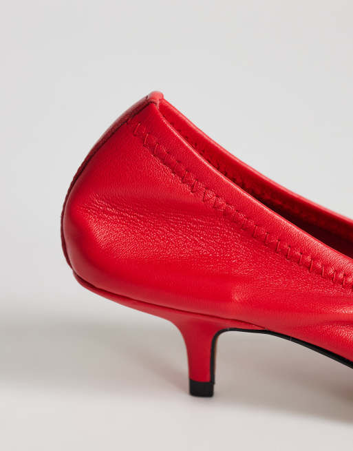 Topshop Arizona real leather ruched kitten heel shoes in red, 4 of 4