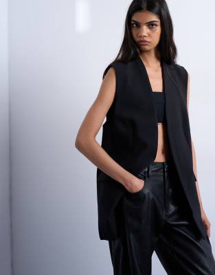 Topshop - Ärmelloser Blazer zum Hineinschlüpfen in Schwarz, Kombiteil