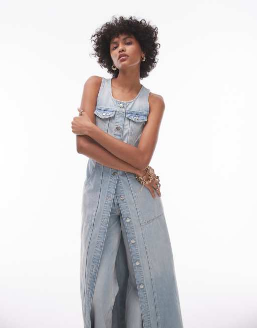 Topshop – Ärmelloses Maxikleid aus Denim in ausgebleichter Optik, 4 von 4