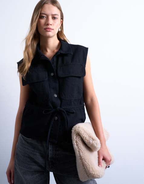 Topshop – Ärmelloses Oberteil aus schwarzem Denim im Cargo-Stil - view 1