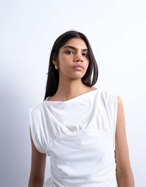 Topshop – Ärmelloses Oberteil in Elfenbeinweiß mit Raffung, 3 von 4
