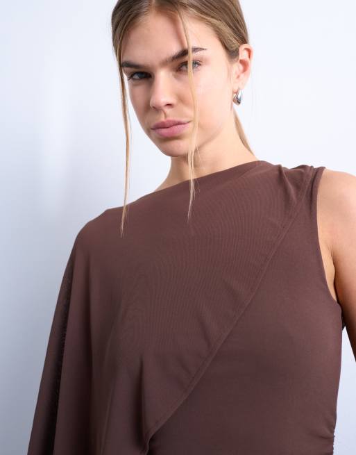 Topshop – Ärmelloses Oberteil in Schokobraun mit Cape-Detail, 3 von 4