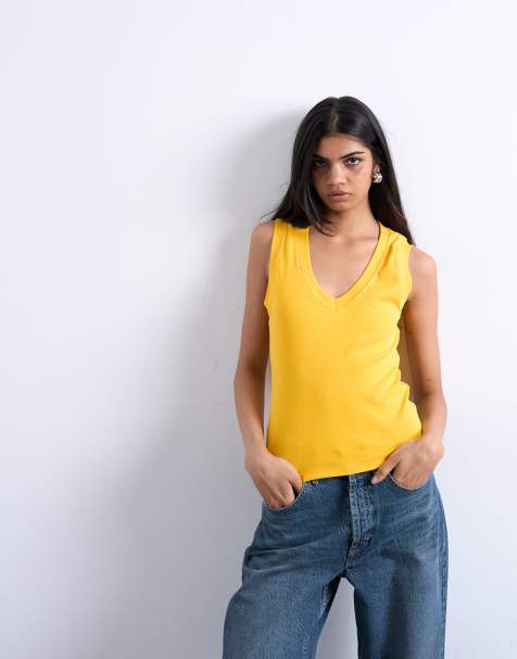 Topshop – Ärmelloses Trägertop aus Jersey in Orange mit tiefem V-Ausschnitt - view 1
