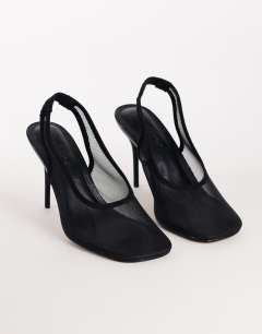 Arrow sling back mesh heeled shoe in black