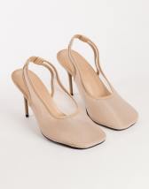 Topshop Arrow sling back mesh heeled shoe in taupe
