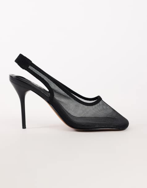 Topshop Arrow slingback-meshsko med hæl i sort - view 1