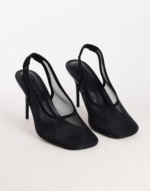 Topshop Arrow slingback-meshsko med hæl i sort, 2 af 4