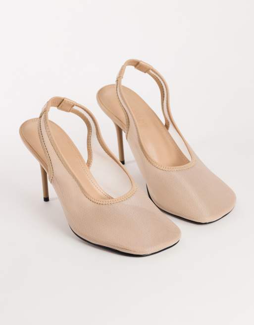 Topshop Arrow slingback-meshsko med hæl i taupe, 2 af 4