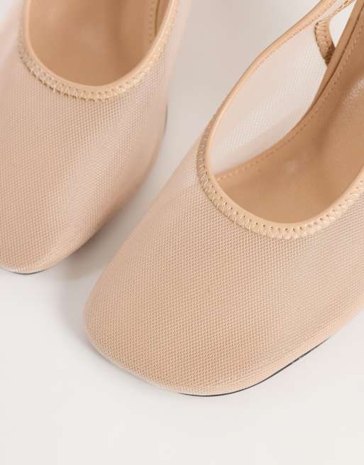 Topshop Arrow slingback-meshsko med hæl i taupe, 3 af 4