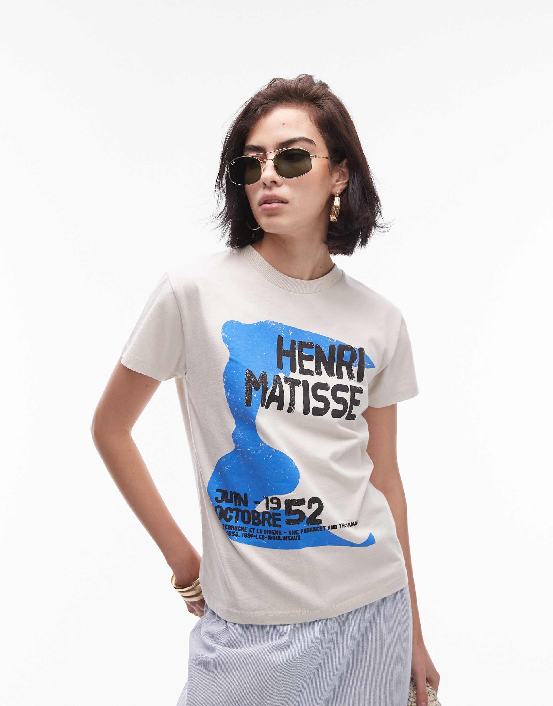topshop art museum graphic henri matisse boxy tee in ecru