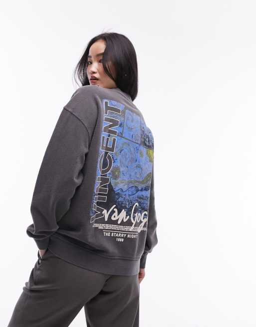 Topshop Art Museum graphic Van Gogh oversized sweat in slate