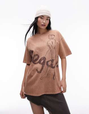 Topshop - Art Museum - Oversize-T-Shirt in Braun mit „Degas"-Grafikprint-Brown