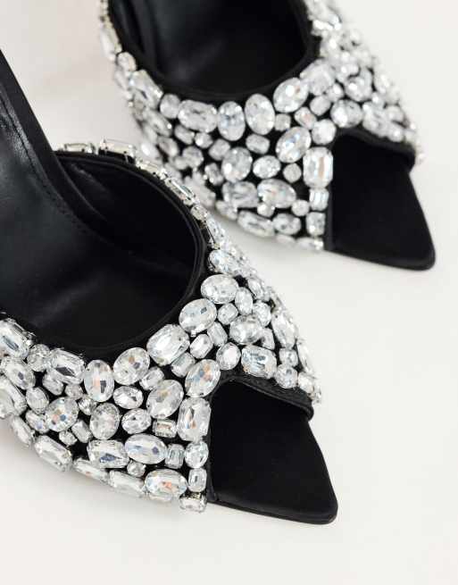 Topshop Artemis banana heel mule with hand sewn gems in black, 4 of 4