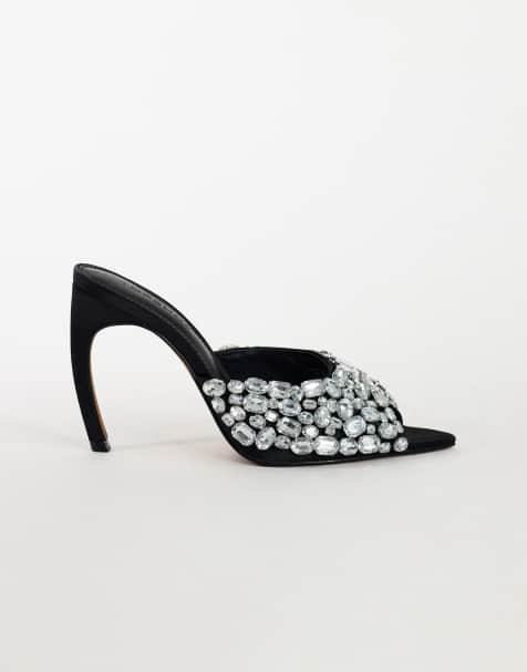 Topshop Artemis mule na obcasie typu banana z ręcznie wszywanymi kamieniami, czarne - view 1