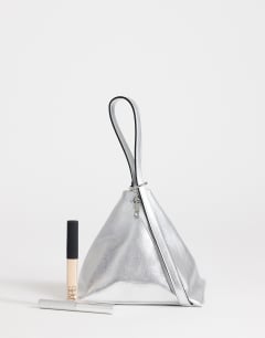 Model wearing Arthur multi wear bag in silver