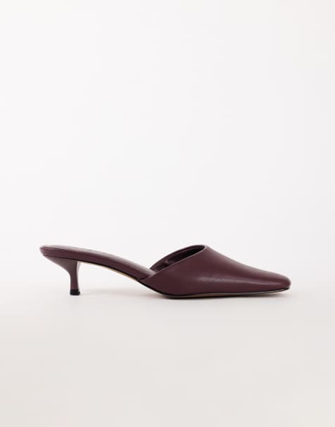 Topshop Arthur rounded toe mid heel mule in aubergine - view 1