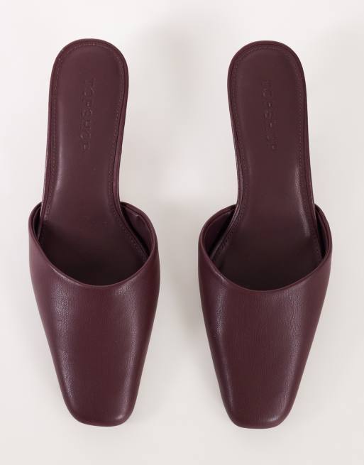 Topshop Arthur rounded toe mid heel mule in aubergine, 3 of 4