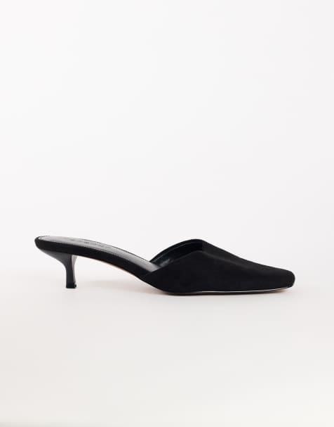 Topshop Arthur rounded toe mid heel mule in black faux suede - view 1