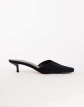 Topshop Arthur rounded toe mid heel mule in black faux suede