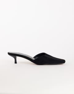 Arthur rounded toe mid heel mule in black faux suede