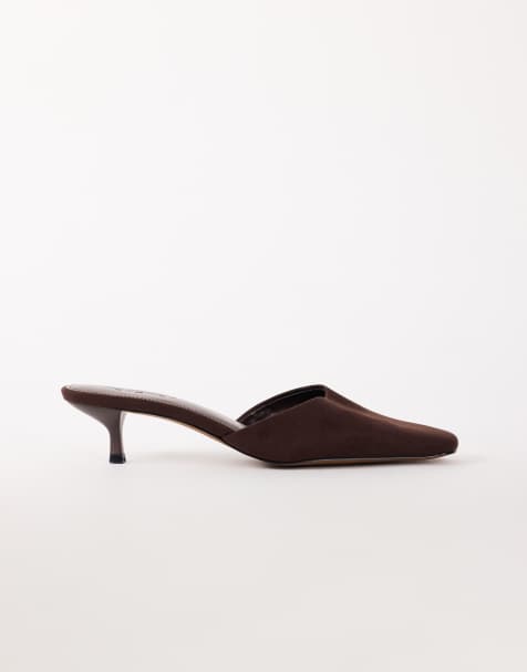 Topshop Arthur rounded toe mid heel mule in chocolate faux suede - view 1