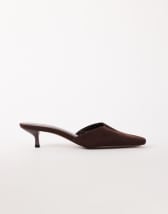 Topshop Arthur rounded toe mid heel mule in chocolate faux suede