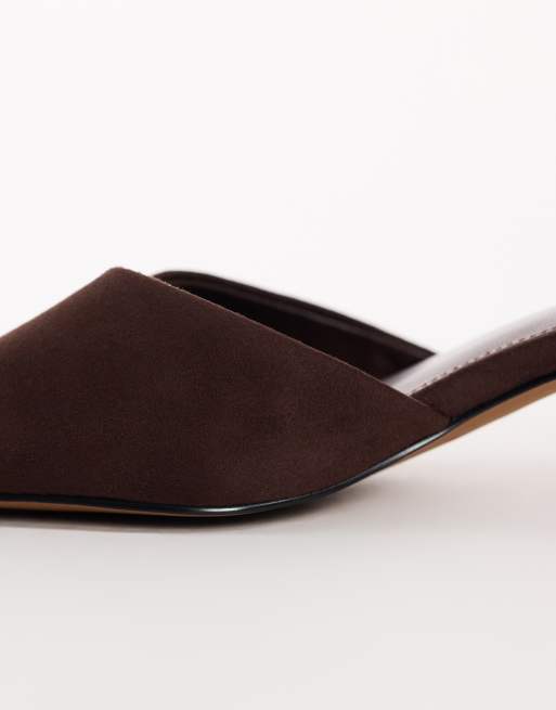 Topshop Arthur rounded toe mid heel mule in chocolate faux suede, 3 of 4