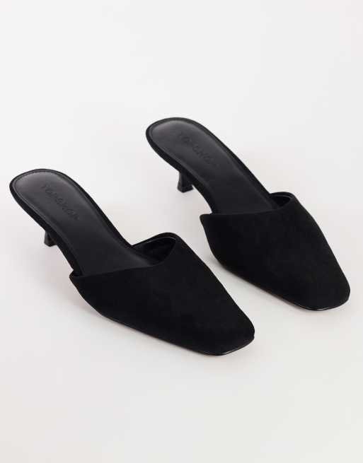 Topshop Arthur rounded toe mid heel mules in black faux suede, 2 of 4