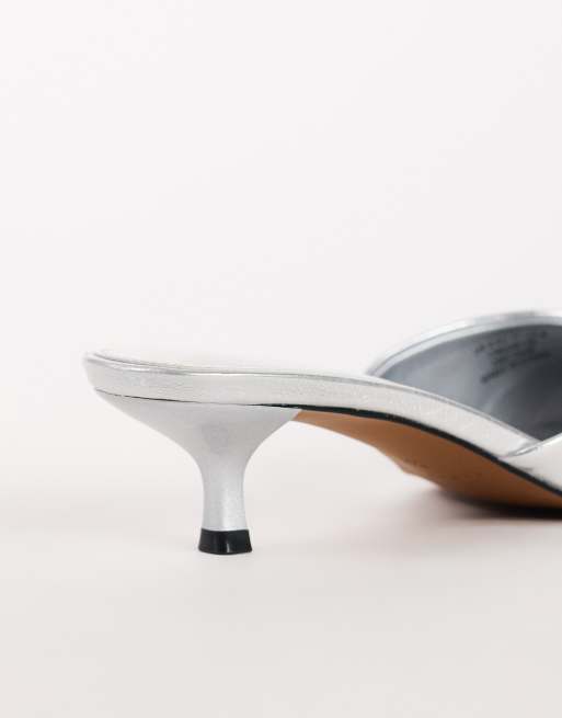 Topshop Arthur rounded toe mid heel mules in silver, 4 of 4
