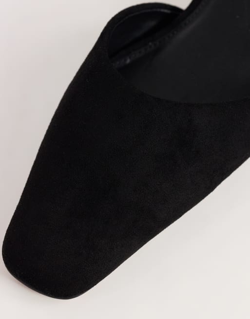 Topshop Arthur rounded toe mid-height heeled mules in black faux suede, 3 of 4