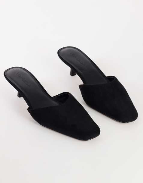 Topshop Arthur sabot a punta arrotondata con tacco medio in camoscio sintetico nero - view 1
