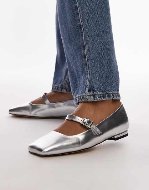 Topshop – Arya – Flache Ballerinas in Silber - view 1