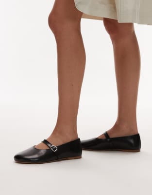 Ash leather ruched ballet flat shoes with buckle in black