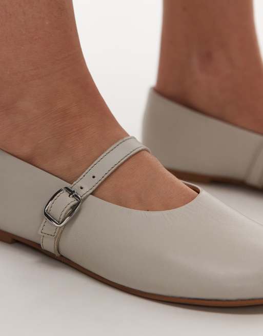 Topshop Ash leather ruched ballet flat shoes with buckle in off-white