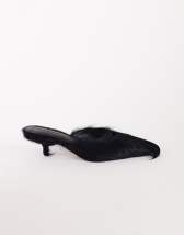 Topshop Asher kitten heel court in black hair on real leather 