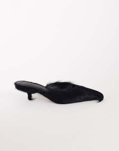 Asher kitten heel court in black hair on real leather 