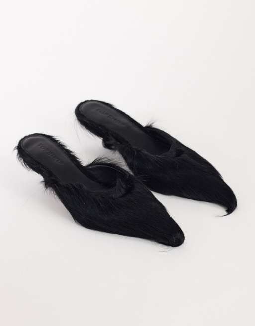Topshop Asher kitten heel court in black hair on real leather , 2 of 4