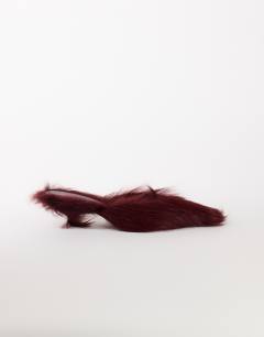 Model wearing Asher kitten heel court in red hair on real leather